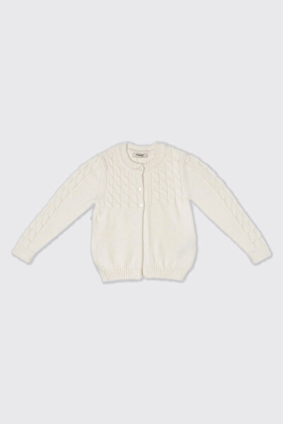 Panço Girl's Ecru Knitwear Cardigan