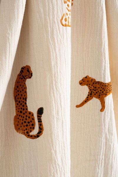 VAROL Βιολογικό 100% βαμβακερό γιακά κιμονό μπουρνούζι φόρεμα παραλίας - Leopard