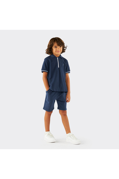 Panço Unisex Çocuk Beli Lastikli Örme Lacivert Şort