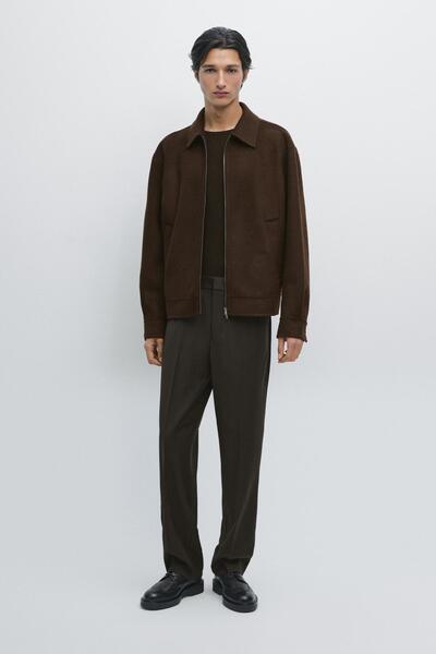 Massimo Dutti Fermuarlı çift yün karışımlı ceket