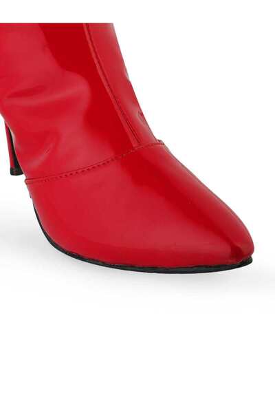 ZORIWORLD Zori World EMJAY Red Glossy Boots – 3" Heel, Stretch Patent Vegan