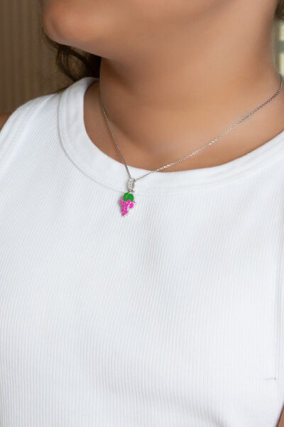 So CHIC... Tropikal Üzüm 18 Ayar Beyaz Altın Kaplama 33 Cm Gümüş Çocuk Kolye