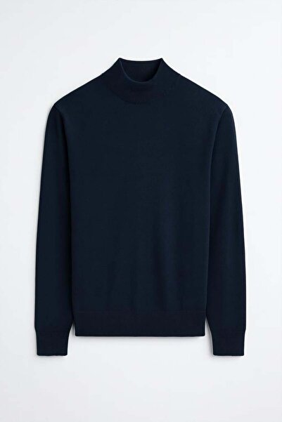 Valiberta Мъжки пуловер Fincher Half Fisherman с права кройка и обло деколте - тъмносин