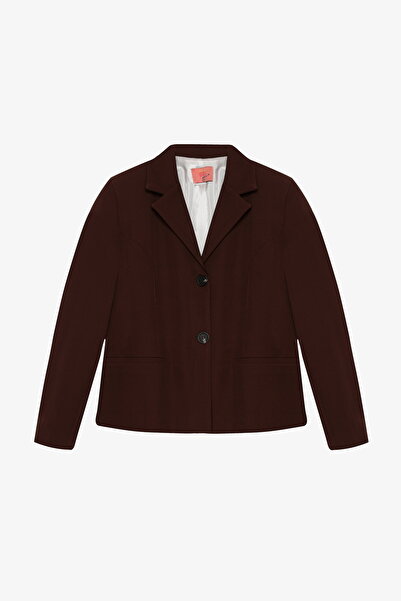Quzu Double Button Blazer Jacket Brown