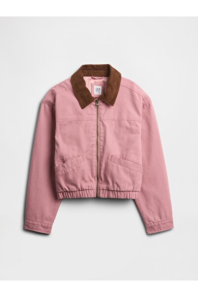 GAP Kız Çocuk Açık Pembe Canvas Relaxed Bomber Ceket