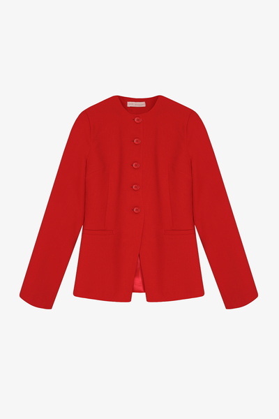 Quzu Round Neck Buttoned Blazer Jacket Red