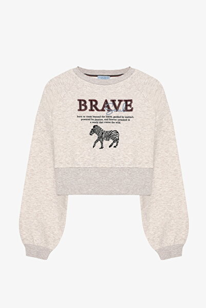 Quzu Φούτερ με κέντημα Zebra με φερμουάρ στην πλάτη Μπεζ