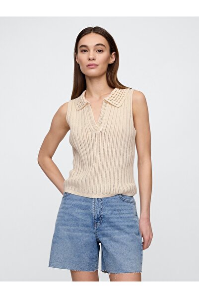 GAP Kadın Beyaz Polo Yaka Kolsuz Bluz