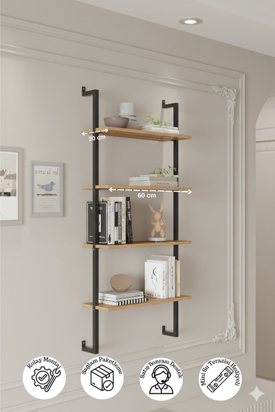 Euromob 4 Raflı Çam Rengi Çok Amaçlı Kitaplık / Dekoratif Duvar Rafı – Kolay Kurulum, Sağlam Tasarım