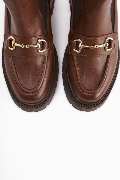 Limoya Γυναικείες μπότες Lemonie Tan Buckle με λεπτομέρεια ελαστικής έλξης, γυναικεία μποτάκια