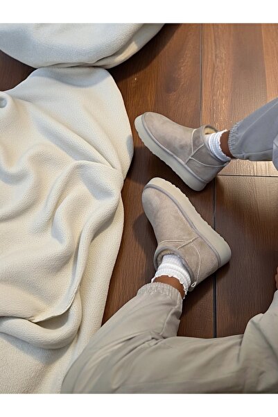 Ayakkabı Delisiyim Bağcıksız Içi Yünlü Kalın Tabanlı Bej Heribo Kadın Bot