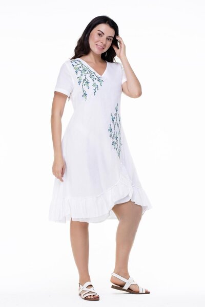 Eliş Şile Bezi Mânecă scurtă Voile Candan Lungime midi Primavara Ramura Vara Rochie Autentica albă Byz