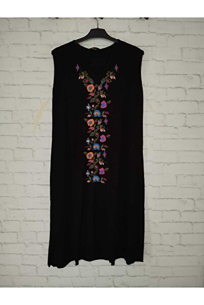 anne moda ankara Yazlık Nakışlı kolsuz viskon elbise