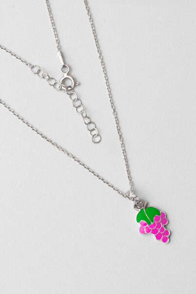 So CHIC... Tropikal Üzüm 18 Ayar Beyaz Altın Kaplama 33 Cm Gümüş Çocuk Kolye