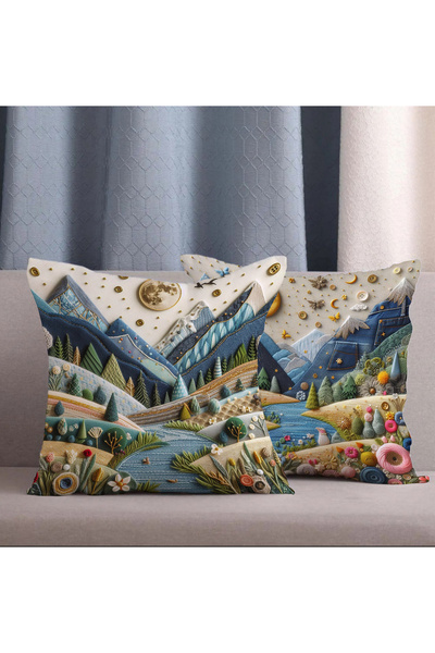 Alkan Homes 2 Li Kombin Punch Nakış Görünümlü Manzara Desen Dijital Baskılı K...