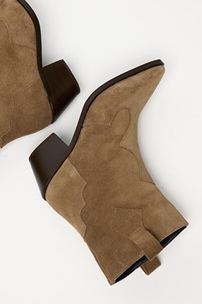 Madamra Γυναικείες μπότες καουμπόη από γνήσιο δέρμα Camel – Με μυτερό τακούνι