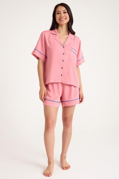 Amarelle Dream Pink Viscose Short Sleeve Button Front Pajama Set with Shorts