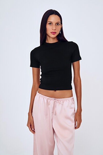 Quzu Μαύρο ριμπ Basic T-Shirt