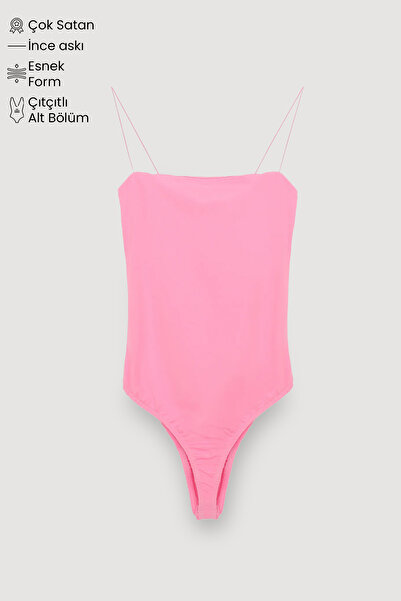 Quzu Pink Snap Thin Strap Bodysuit