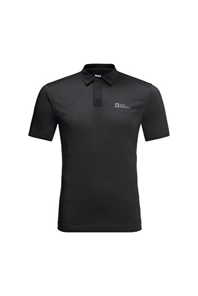 Jack Wolfskin Ανδρικό μπλουζάκι πόλο Pack & Go, μαύρο μπλουζάκι πόλο ΑΝΔΡΙΚΟ ΜΠΛΟΥΖΑ ΠΟΛΟ 1808542_6000