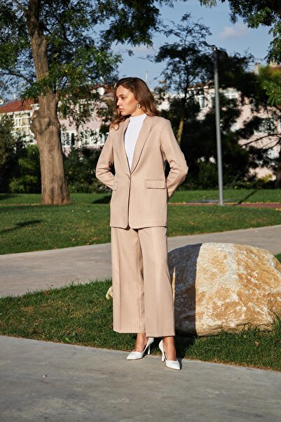 LOVELF Shawl Collar Striped Set