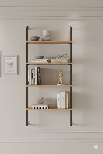 Euromob 4 Raflı Çam Rengi Çok Amaçlı Kitaplık / Dekoratif Duvar Rafı – Kolay Kurulum, Sağlam Tasarım