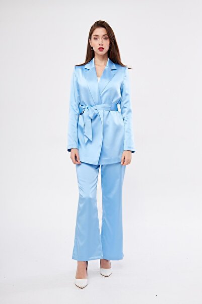 LOVELF Kuşaklı Saten Takım Bebe Mavisi