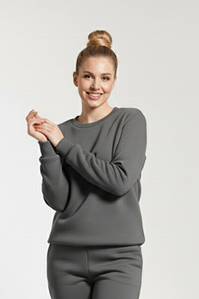 OXVİN Μαλακό Puff Fabric - Fleece γυναικείο φούτερ, Crew λαιμόκοψη, 3 κλωστές, Oversize Original Fit