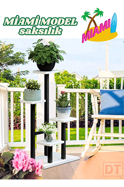KL HOME Yeni Still Miami Model - Çok Katlı Metal Saksı Çiçek Bitki 4 Kat Saksılık Standı-MERMER SİYAH