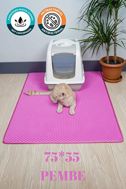EvaCat 75x55 Cm Pembe Kedi Tuvaleti Kumu Paspası Kedi Matı Tuvalet Dahil Deği...