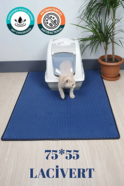 EvaCat 75x55 Cm Lacivert Kedi Tuvaleti Kumu Paspası Kedi Matı Görsel Temsilidir