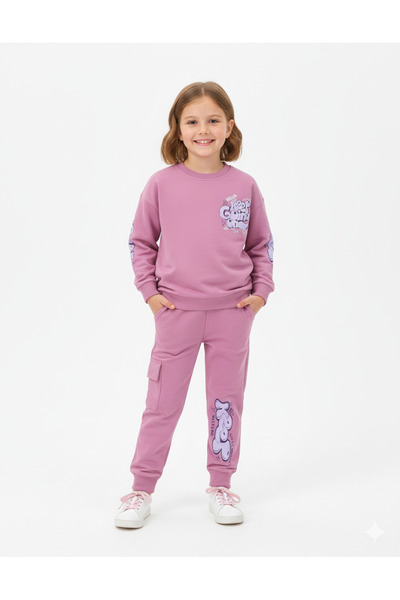 Egelite Hanorac imprimat pentru fete și pantaloni de sport cu buzunare cargo Set de pantaloni de sport pentru 6-7-8-9-10 ani