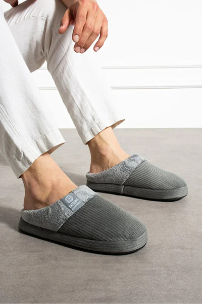 Behtah Kundura Embroidered Velvet Men's Closed Front Winter Slippers Daily Indoor Slippers Dowry Bohça
