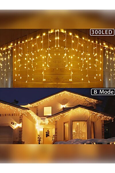 rkm store Saçak Led 16 Sarkıt Gün Işığı Fişli Eklemeli 4 Metre 8 Fonksiyonlu
