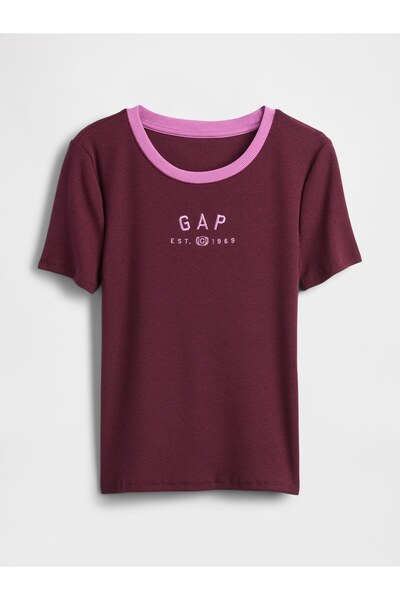 GAP Kadın Bordo Modern Logo Crop T-Shirt