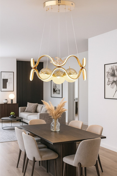 lüx aydınlatma Simge Gold Renkli Ledli Avize