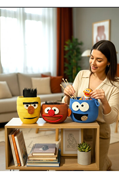 Zuviel Deco Handmade مجموعة سلة ألعاب شارع سمسم مكونة من 3 قطع، منظم، سلة متعددة الأغراض