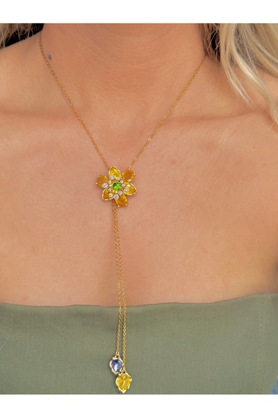 YOUES JEWELRY Çelik Idyllia Kolye Çiçek Asansörlü Y Kolye Sarı Gold