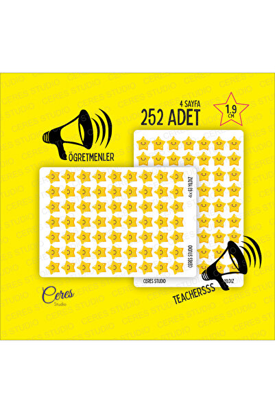 Ceres Studio Öğretmenler Için Yıldız Etiket Star Sticker 4 Sayfa Toplam 252 A...