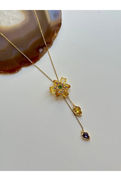 YOUES JEWELRY Çelik Idyllia Kolye Çiçek Asansörlü Y Kolye Sarı Gold