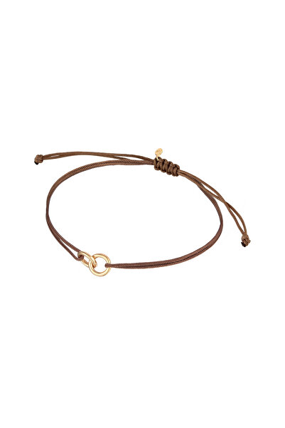 ELLI Dámský náramek Circle Geo Minimal s nylonovou hnědou barvou, pozlacený ze sterlingového stříbra 925