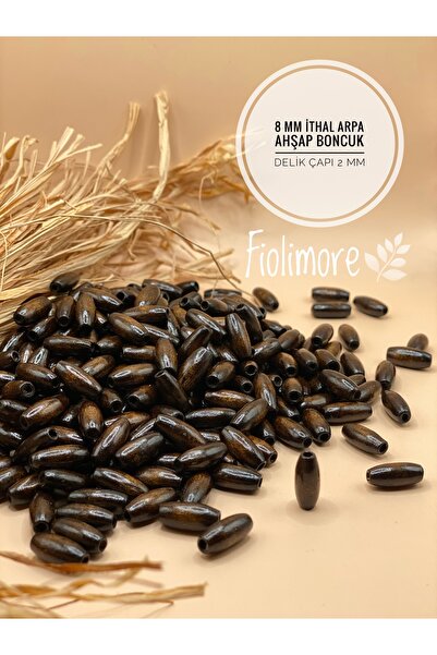 Fiolimore 8mm Ithal Arpa Model Kahverengi Ahşap Boncuk Delik Çapı 2mm(25 Gr 1...