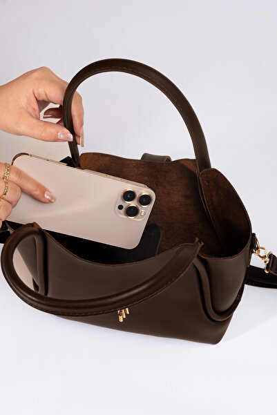 macsoo Geantă maro de mână și de umăr pentru femei cu geantă de machiaj detașabilă cu blocare