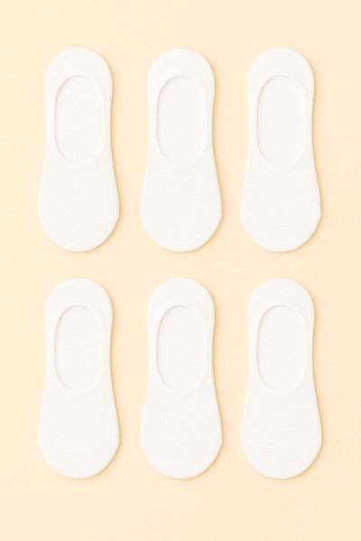 Mudizone Комплект от 6 бели унисекс чорапи „Балерини“ с невидими елементи