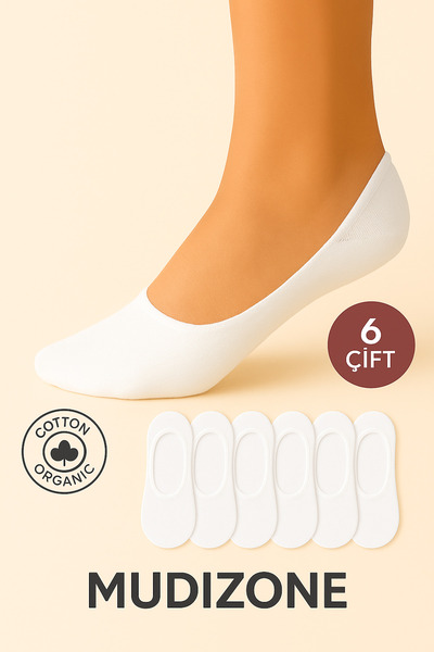 Mudizone Комплект от 6 бели унисекс чорапи „Балерини“ с невидими елементи