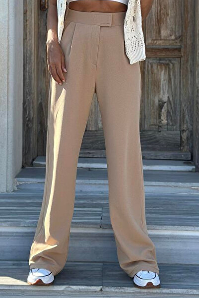 Balenbi 1077 Γυναικείο παντελόνι Lycra Velcro Beige Palazzo
