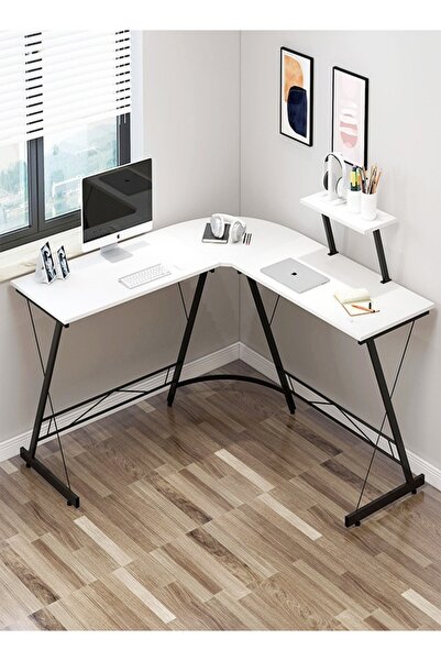 Raffine Multipurpose Use L-Shaped Gaming Desk Computer Table with Large Monitor Stand Ergonomic Writing Work