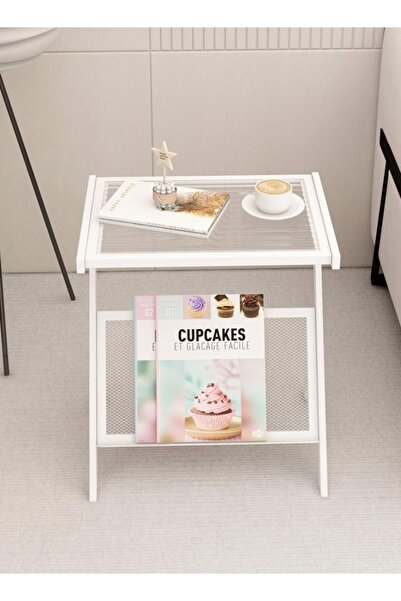 Raffine Multifunction Glass-top Sofa Side Table Accent End Table with Magazine Rack Bedside Nightstand Z Sha