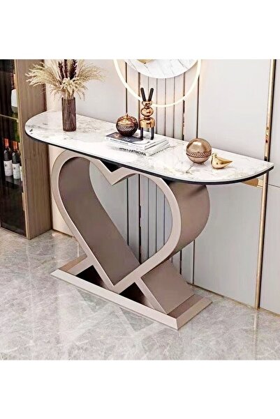 Raffine Modern Design Luxury Contemporary Half Moon Tabletop Console Table Heart Shaped Base Antique Finish