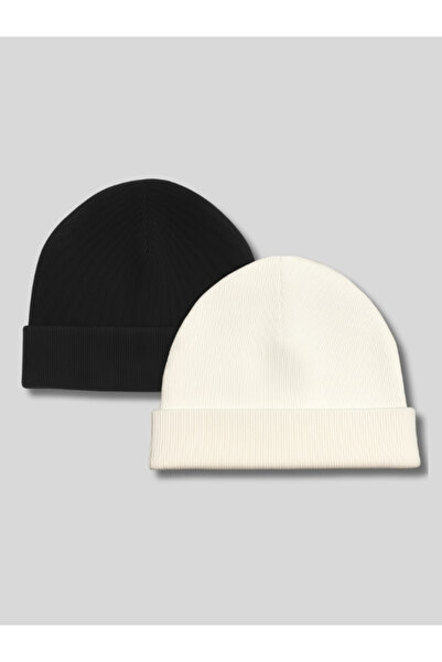 BELTICHA Unisex Cream Black Color 2-Piece Basic Folded Beret